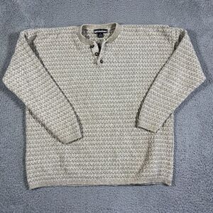 VINTAGE Napoliello Sweater Men XL Beige Cable Knit Preppy Made USA 90s Henley